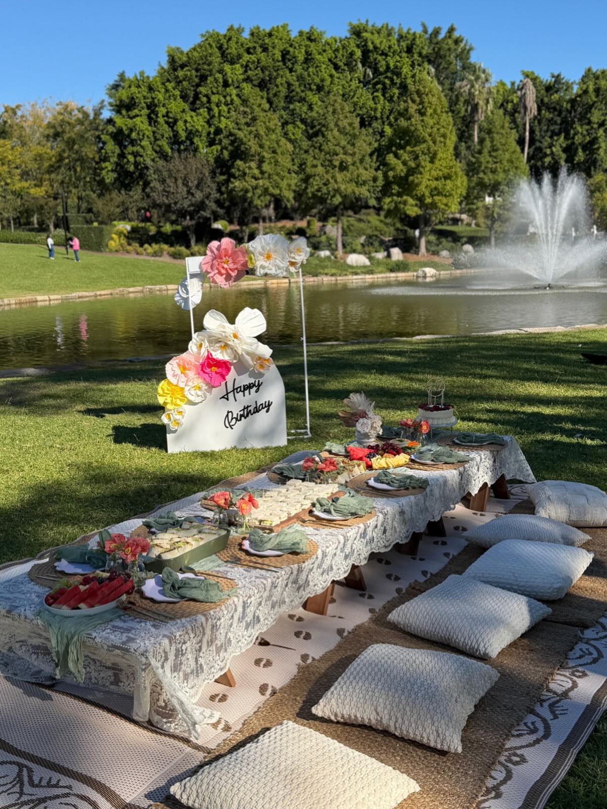 Birthday picnic by the fountain